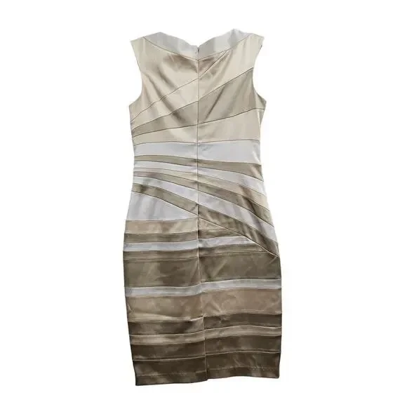 NWT! Jax Gold/Cream Satin Sleeveless Sheath Dress. Size 8 Medium - Picture 3 of 9